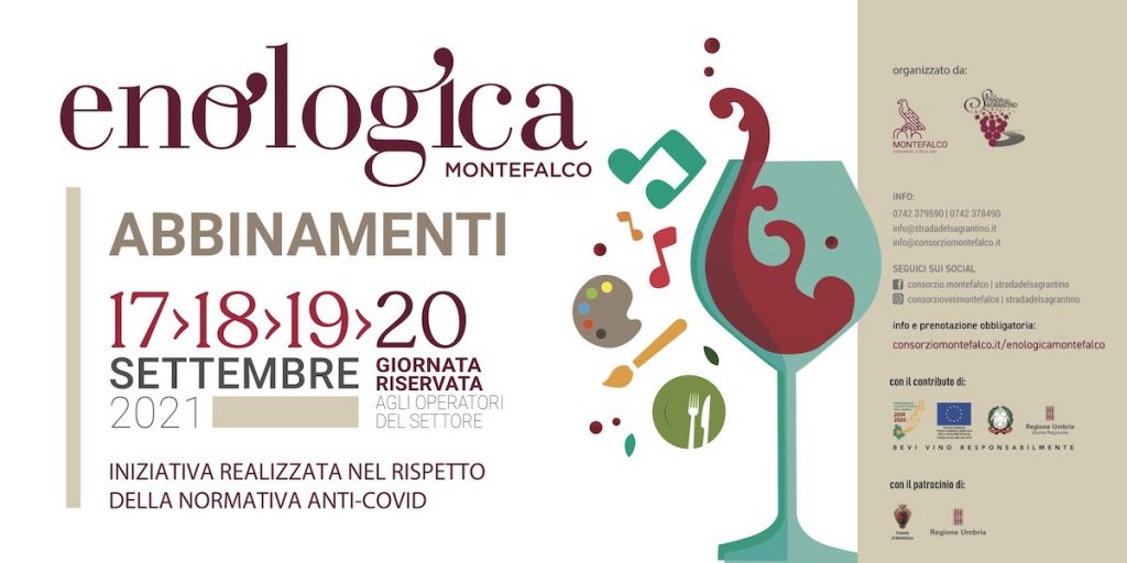 Enologica Montefalco, Abbinamenti - Dal 17 al 20 settembre 2021 l’evento dedicato al vino in abbinamento al cibo, all’arte e alla musica organizzato dal Consorzio Tutela Vini Montefalco e La Strada del Sagrantino.